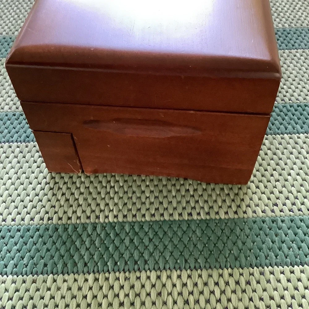 Vintage Wooden Jewelry Box Chest Cherry Finish Brass Hardware 2-Tier Organizer